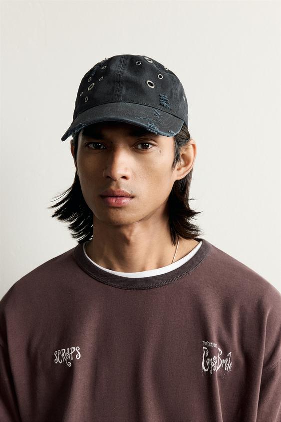 Zara WASHED METALLIC EYELET CAP - Black - Image 0