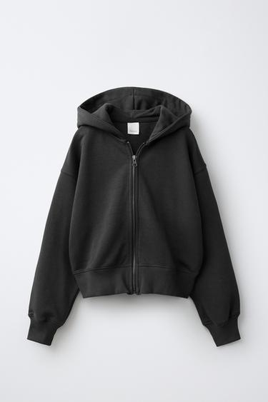 SUDADERA CREMALLERA CAPUCHA - Negro de Zara