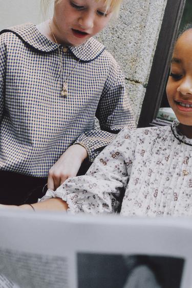 პერანგი პიტერ პენის საყელო კუბოკრული პრინტი - Zara-ს Ecru / Blue