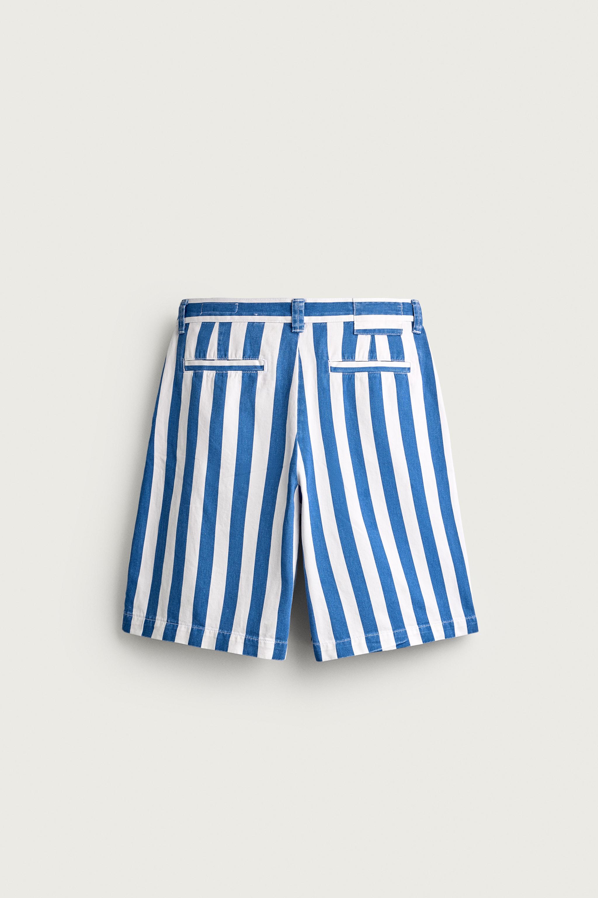 STRIPED WIDE-LEG BERMUDA SHORTS