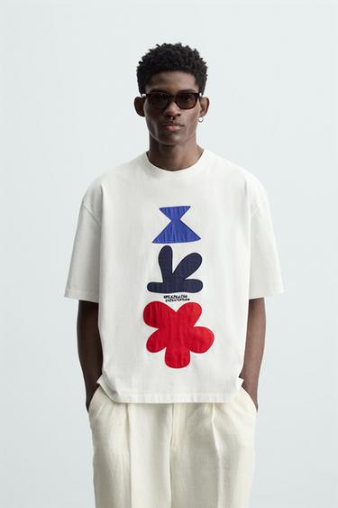 CAMISETA COM PATCHES GEOMÉTRICOS - Branco da Zara