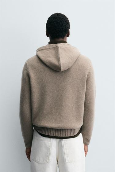 100% WOOL HOODIE JUMPER - Beige by Zara - Image 2