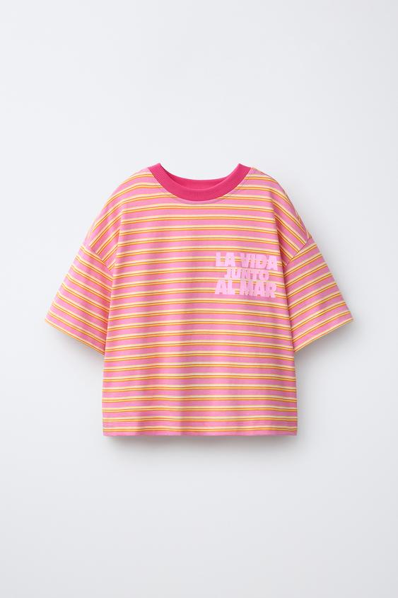 CAMISETA LISTRADA E ESTAMPADA - Laranja da Zara - Imagem 0