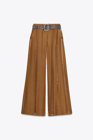 WEITE SATINHOSE MIT GÜRTEL - Karamell von Zara