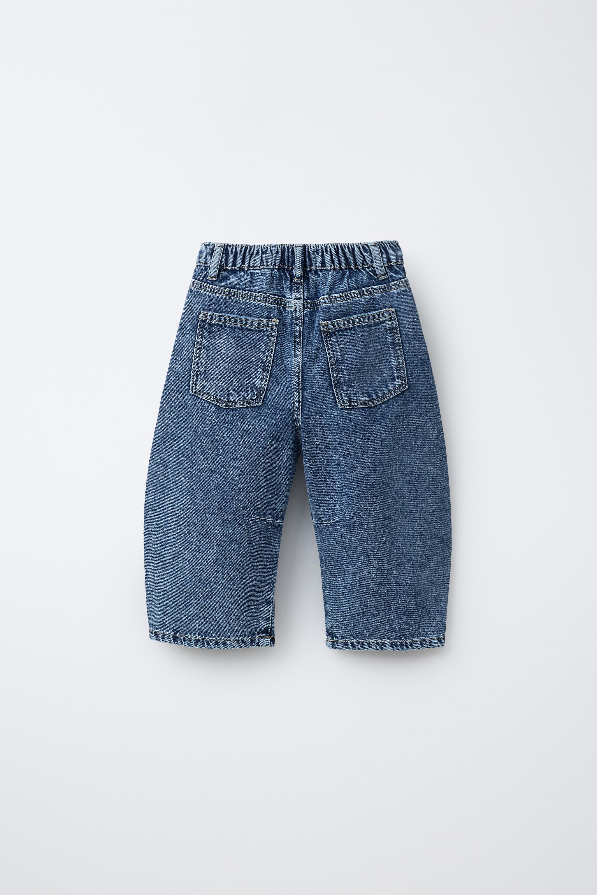 ダメージ加工スーパーバレルフィットデニムパンツ - ナイトブルー