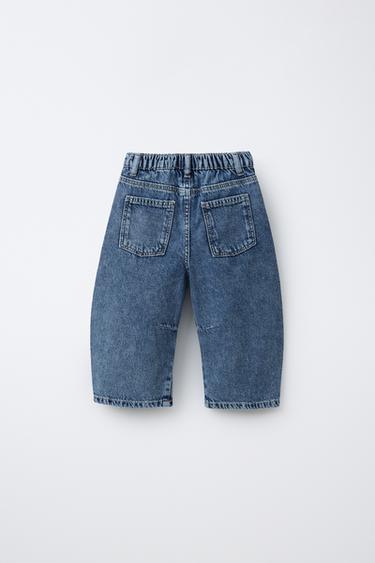 JEANS SUPER BARREL ستايل ممزّق - أزرق ليلي by Zara