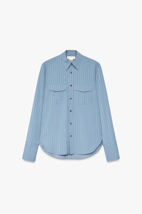 Zara STRIPED RELAXED FIT POCKET SHIRT - Blue - Image 0