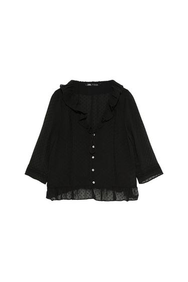 DOTTED MESH SHIRT WITH RUFFLES