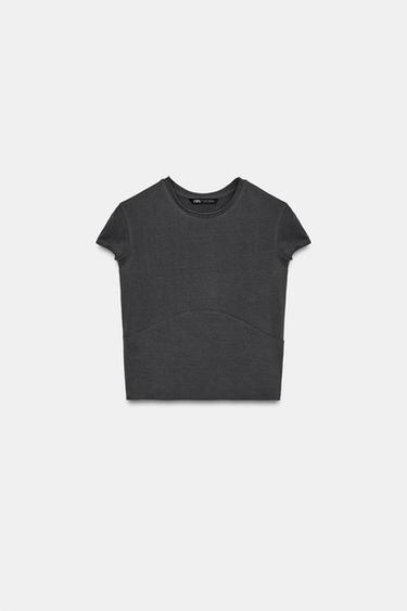 CAMISETA CROP COSTURAS - Gris antracita de Zara