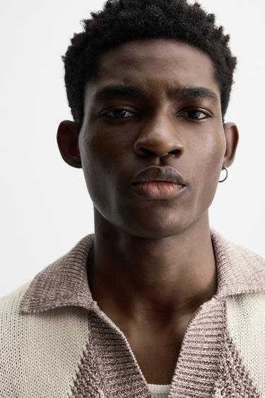 RHOMBUS JACQUARD KNIT POLO SHIRT - Brown / Taupe by Zara - Image 4