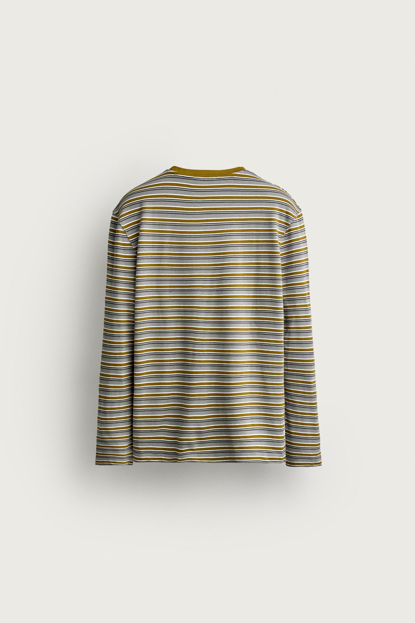 Мужская футболка Zara Regular Fit Striped Jacquard, цвет: Оливковый зелёный — фото 8