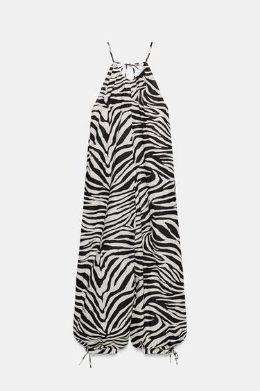 PRINTED LONG JUMPSUIT - Ecru / Black by Zara - Image 0