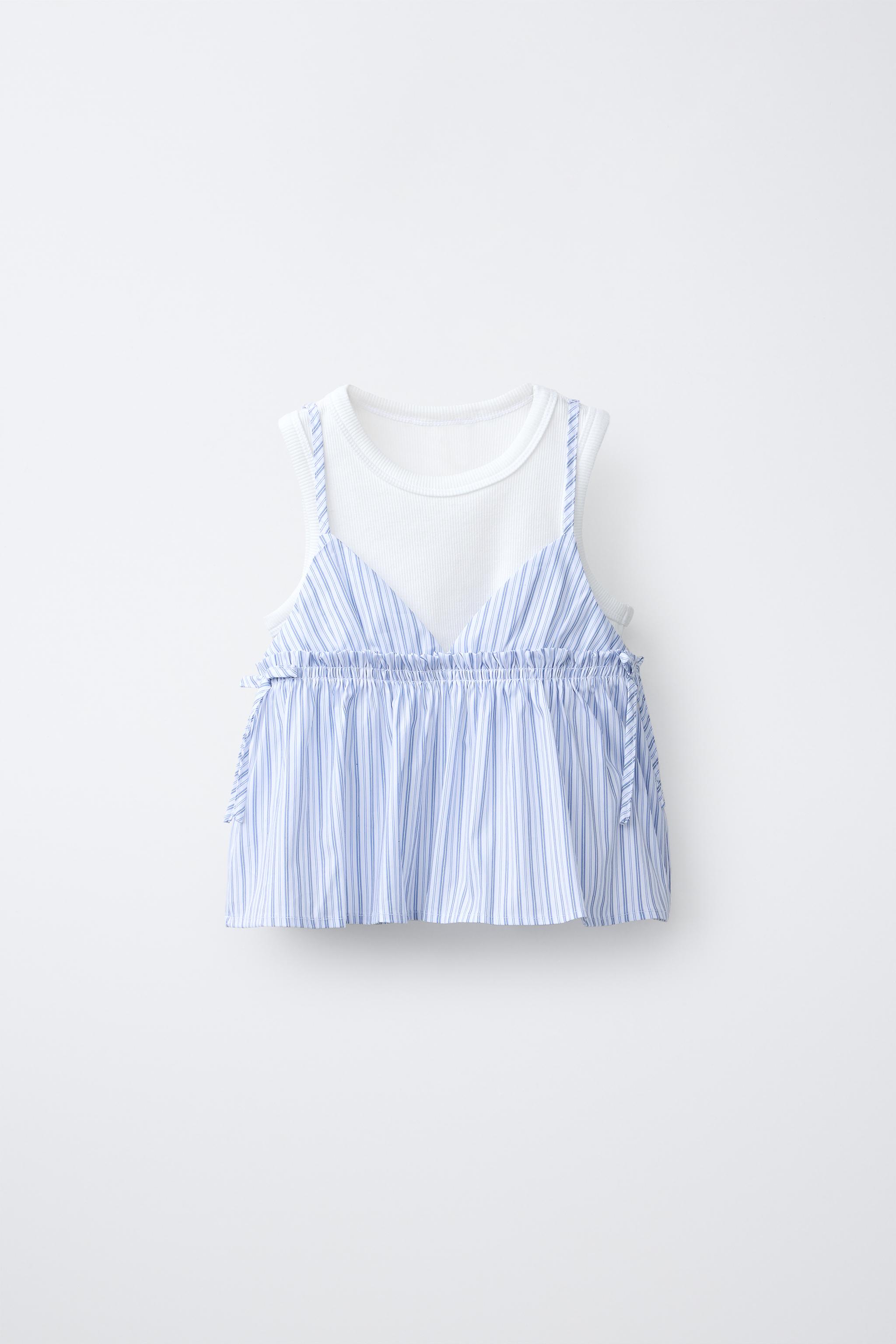 STRIPED TOP WITH RIB T-SHIRT - Blue | ZARA Spain