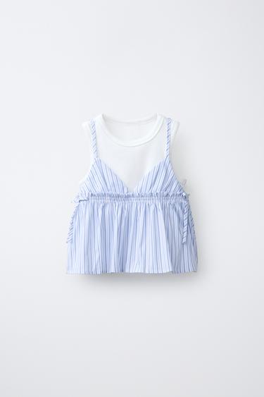 STRIPED TOP WITH RIB T-SHIRT - Blue by Zara
