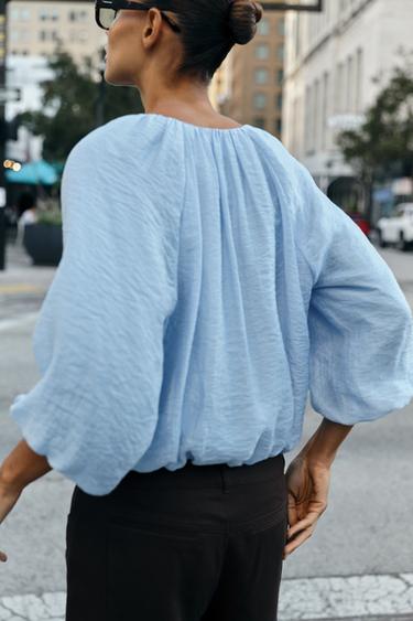 FLOWING BALLOON BLOUSE - Sky blue by Zara - Image 3