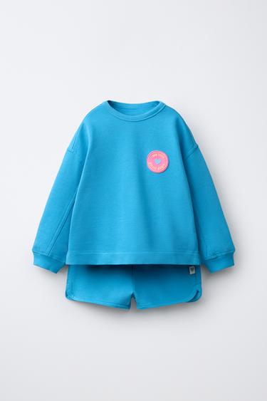 ENSEMBLE SWEAT ET BERMUDA AVEC PIÈCE EFFET GOMME - Bleu clair de Zara