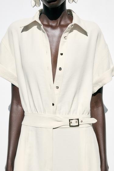 CREPE BUCKLE WAIST JUMPSUIT - Ecru by Zara - Image 3