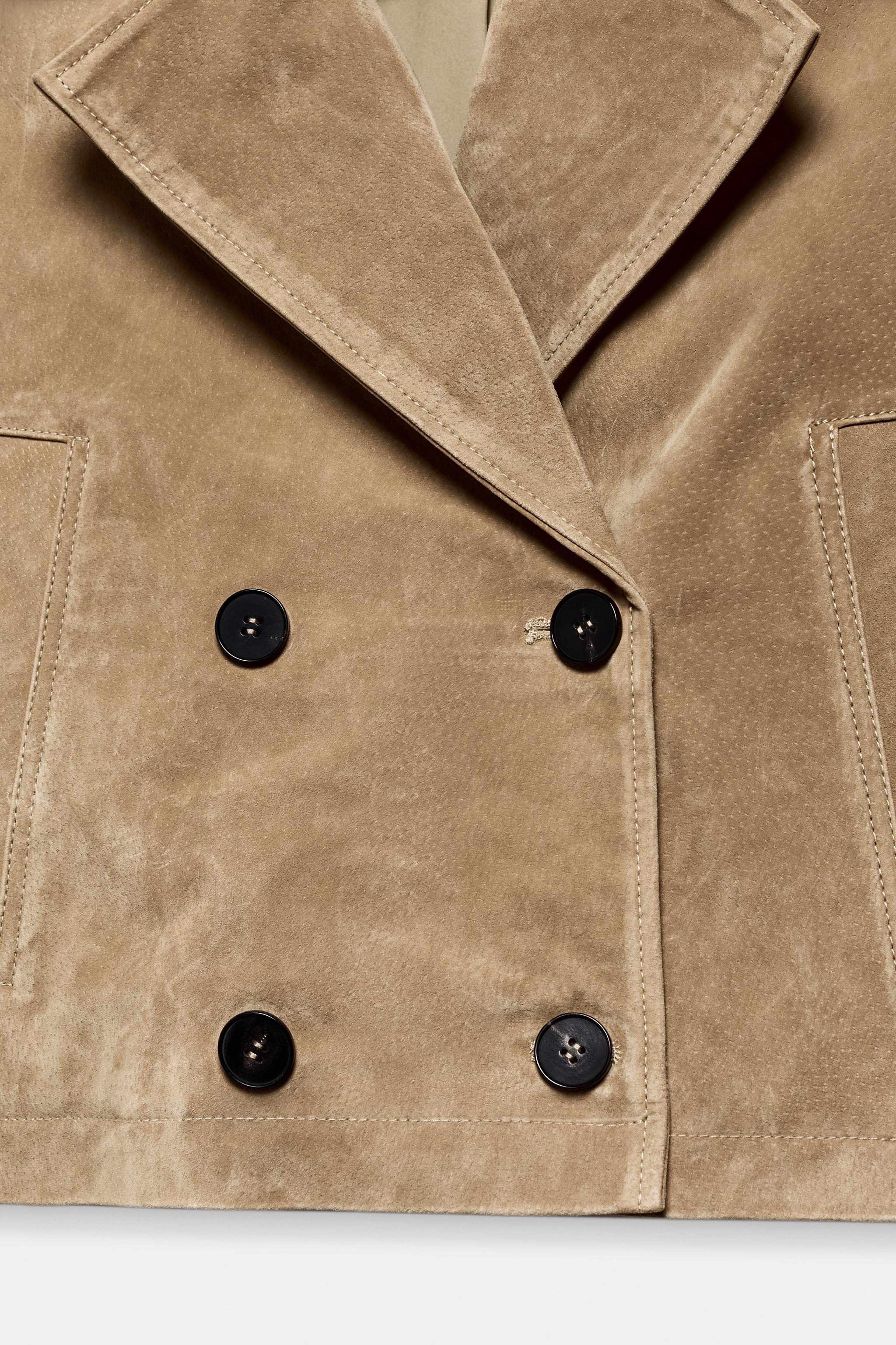 TRENCH COURT CROISÉ 100 % CUIR