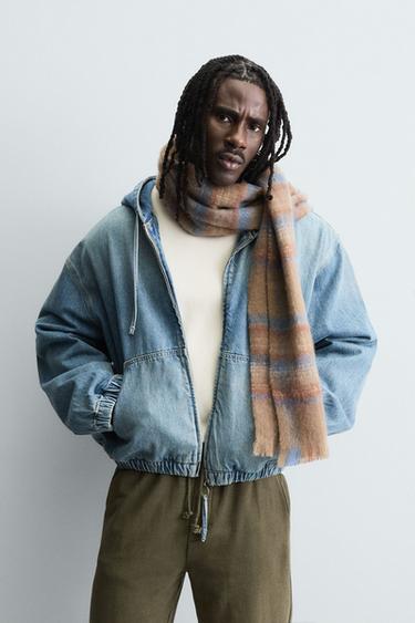 BUFANDA CEPILLADA CUADROS - Marrón / Topo de Zara - Imagen 0