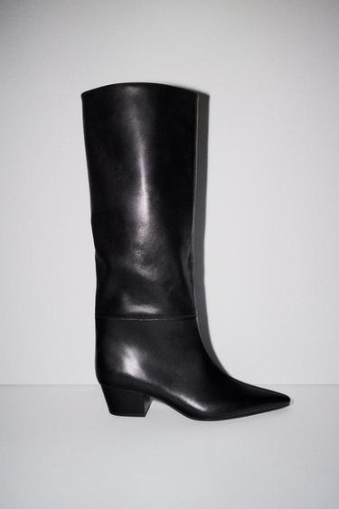 ШКІРЯНІ ЧОБОТИ НА ПІДБОРАХ - Чорний Zara
