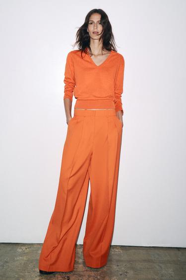 PANTALÓN ANCHO PINZAS ZW COLLECTION - Naranjas de Zara