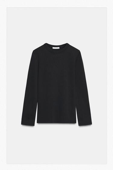 Zara INTERLOCK LONG SLEEVE T-SHIRT - Charcoal