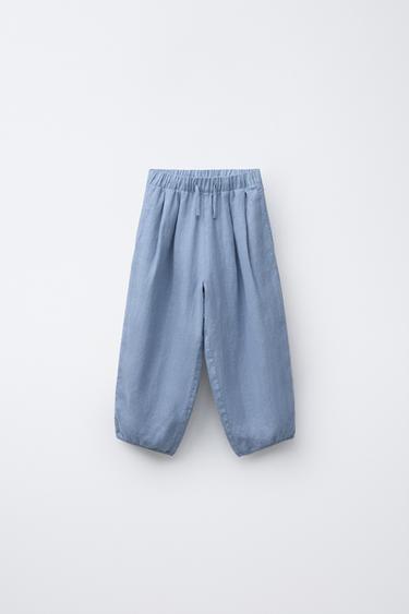 100% LINEN BAGGY TROUSERS - Blue by Zara - Image 0