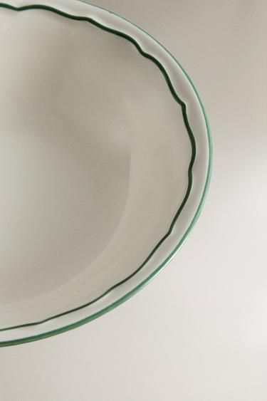 SHALLOW EARTHENWARE BOWL WITH CONTRAST RIM - White / Green by Zara - Image 2