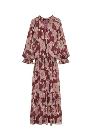 LONG METALLIC THREAD PRINTED DRESS