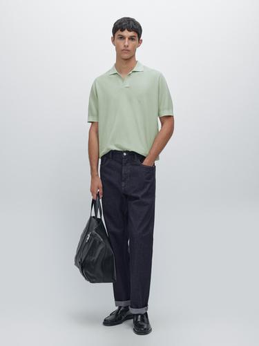 Zara Textured knit short sleeve polo shirt - Bright orange