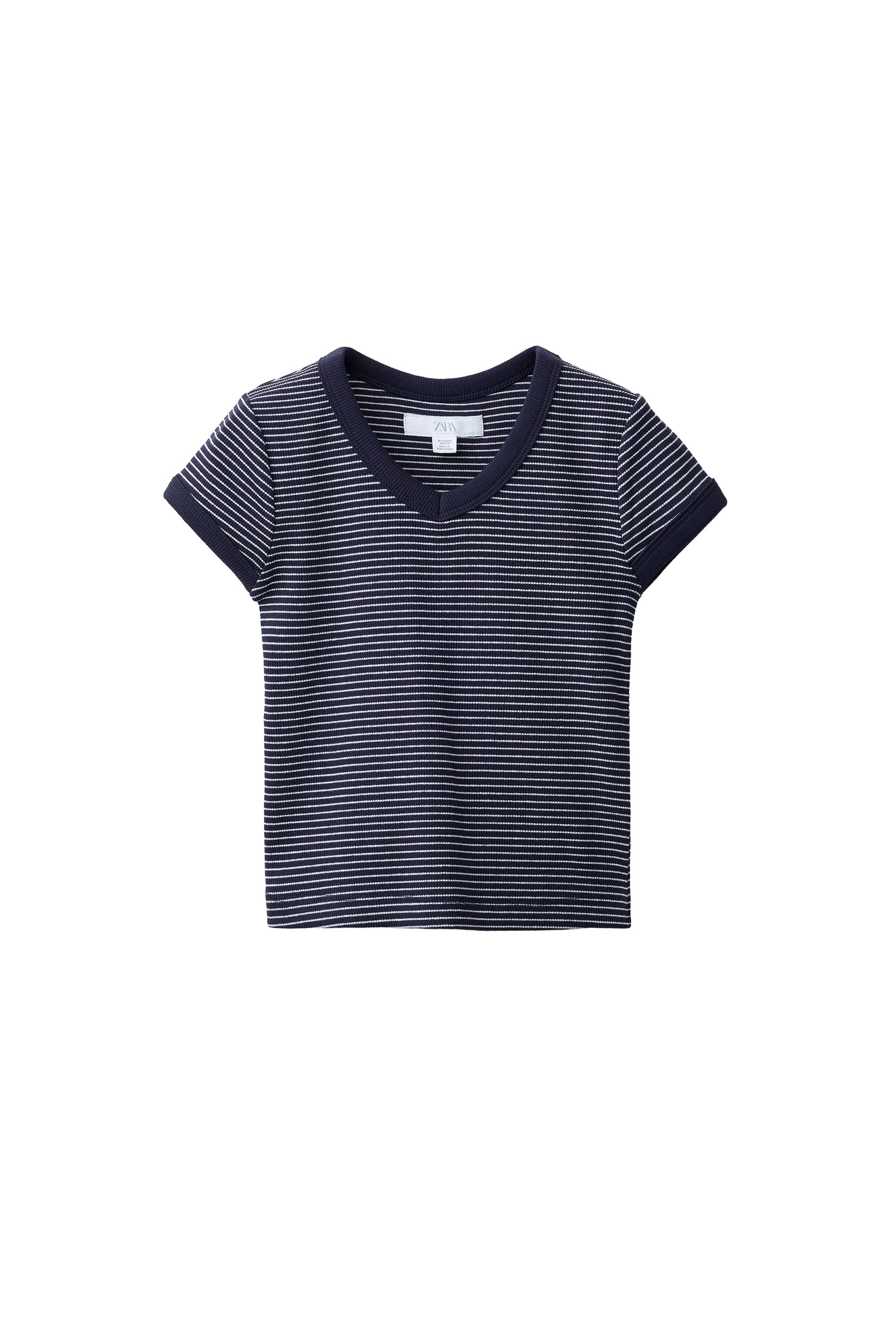 ストライプ柄VネックリブTシャツ - ストライプ | ZARA Japan / 日本
