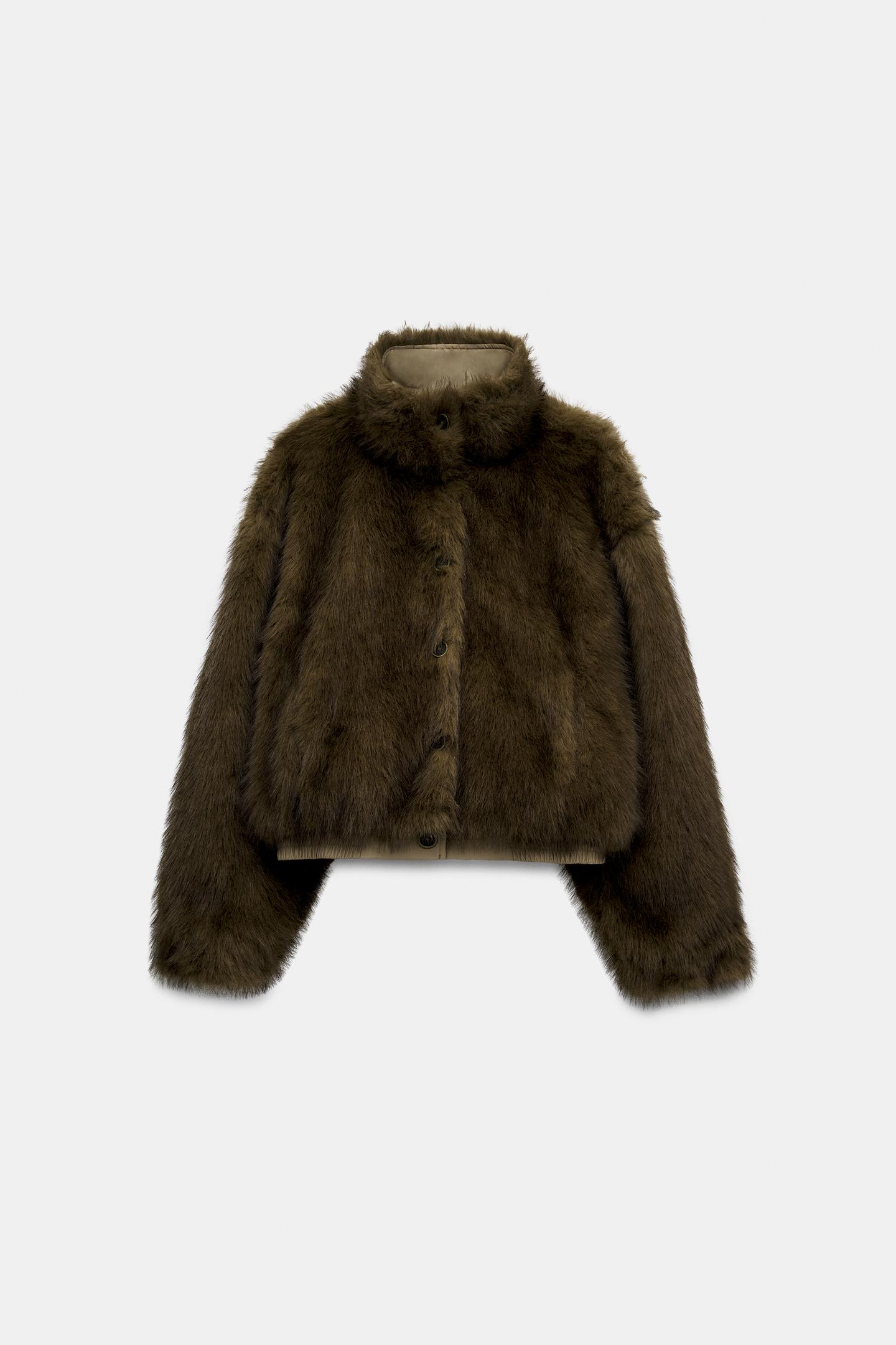Женская куртка Zara Reversible Faux Fur, цвет: Рыжевато-коричневый — фото 10