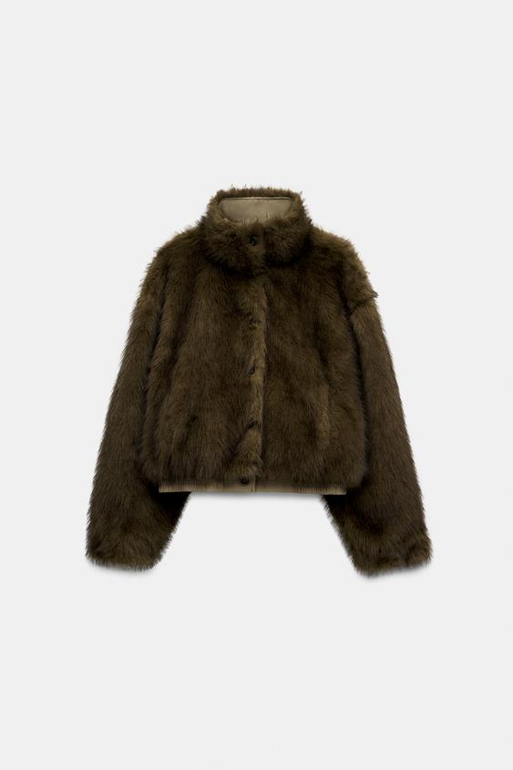 VESTE RÉVERSIBLE EFFET FOURRURE - Marron clair de Zara - Image 9