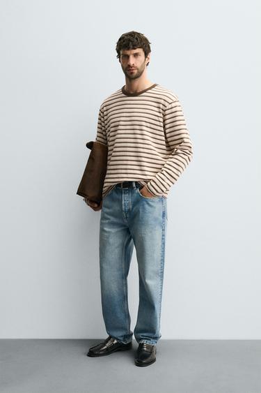 STRIPED JACQUARD T-SHIRT - Beige-brown by Zara - Image 0