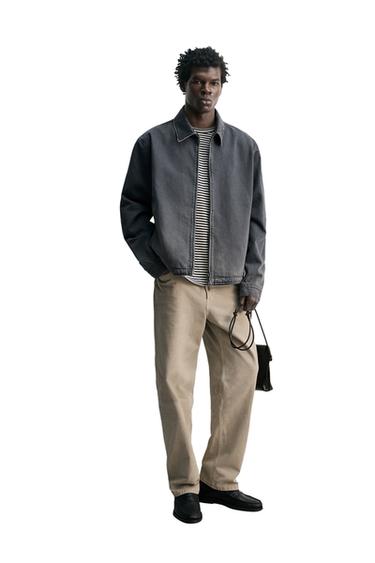 سترة دنيم بقصة عادية بسحاب - نيلي داكن by Zara