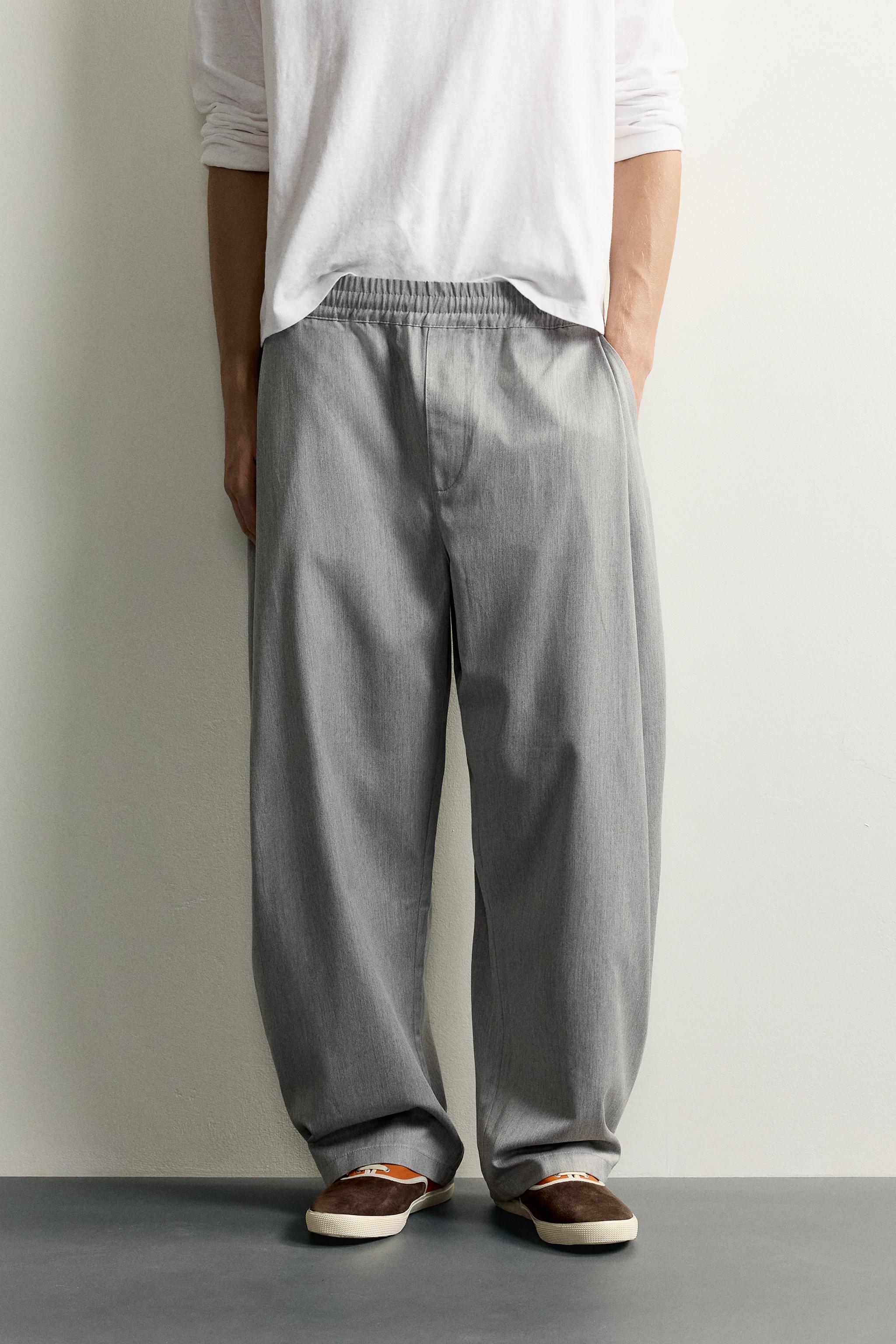 SIDE-PLEAT BALLOON FIT TROUSERS — Mid-gray
