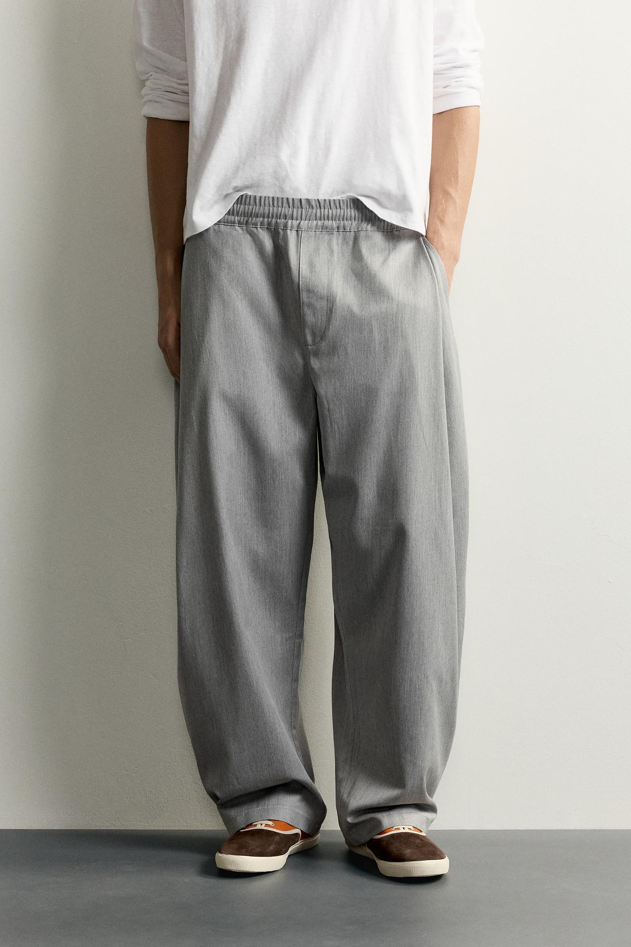 SIDE-PLEAT BALLOON FIT PANTS — Mid-gray