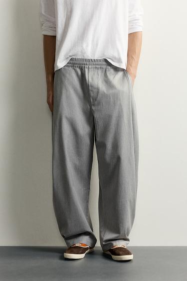 BALLOON FIT TROUSERS WITH SIDE PLEATS - Mid-grey by Zara
