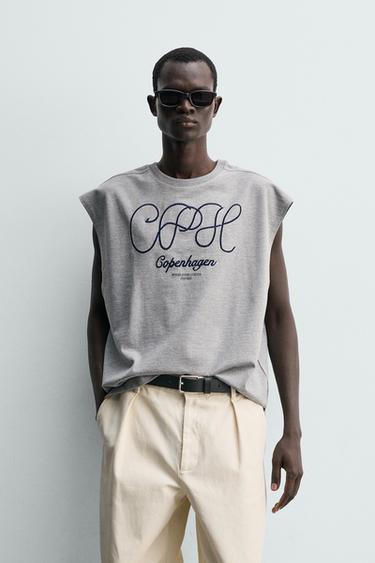 EMBROIDERED RELAXED FIT TANK TOP - Grey marl by Zara