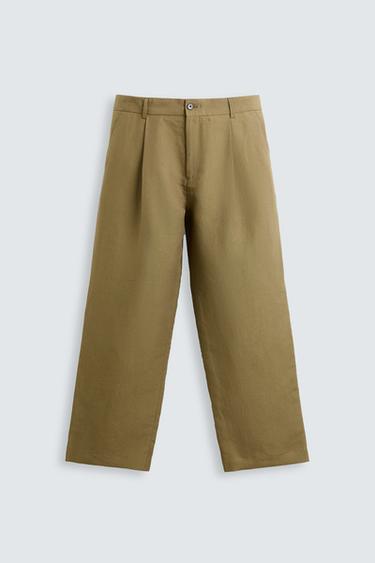 Zara LYOCELL - LINEN SUIT PANTS - Olive green
