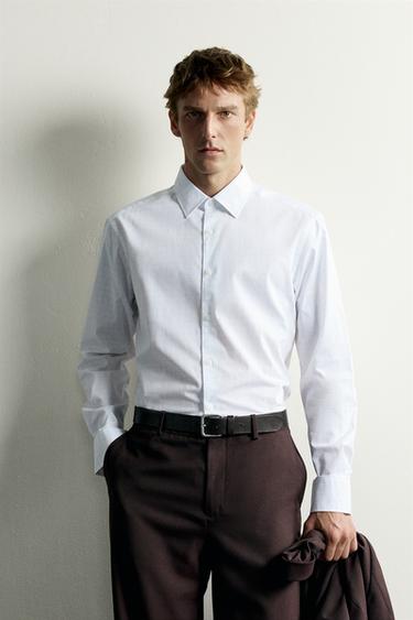 Zara REGULAR FIT PLAID SHIRT - White