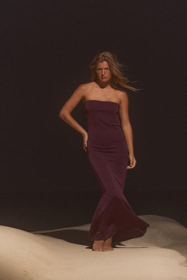 VESTIDO BANDEAU TIRA ESPALDA - Berenjena oscuro de Zara
