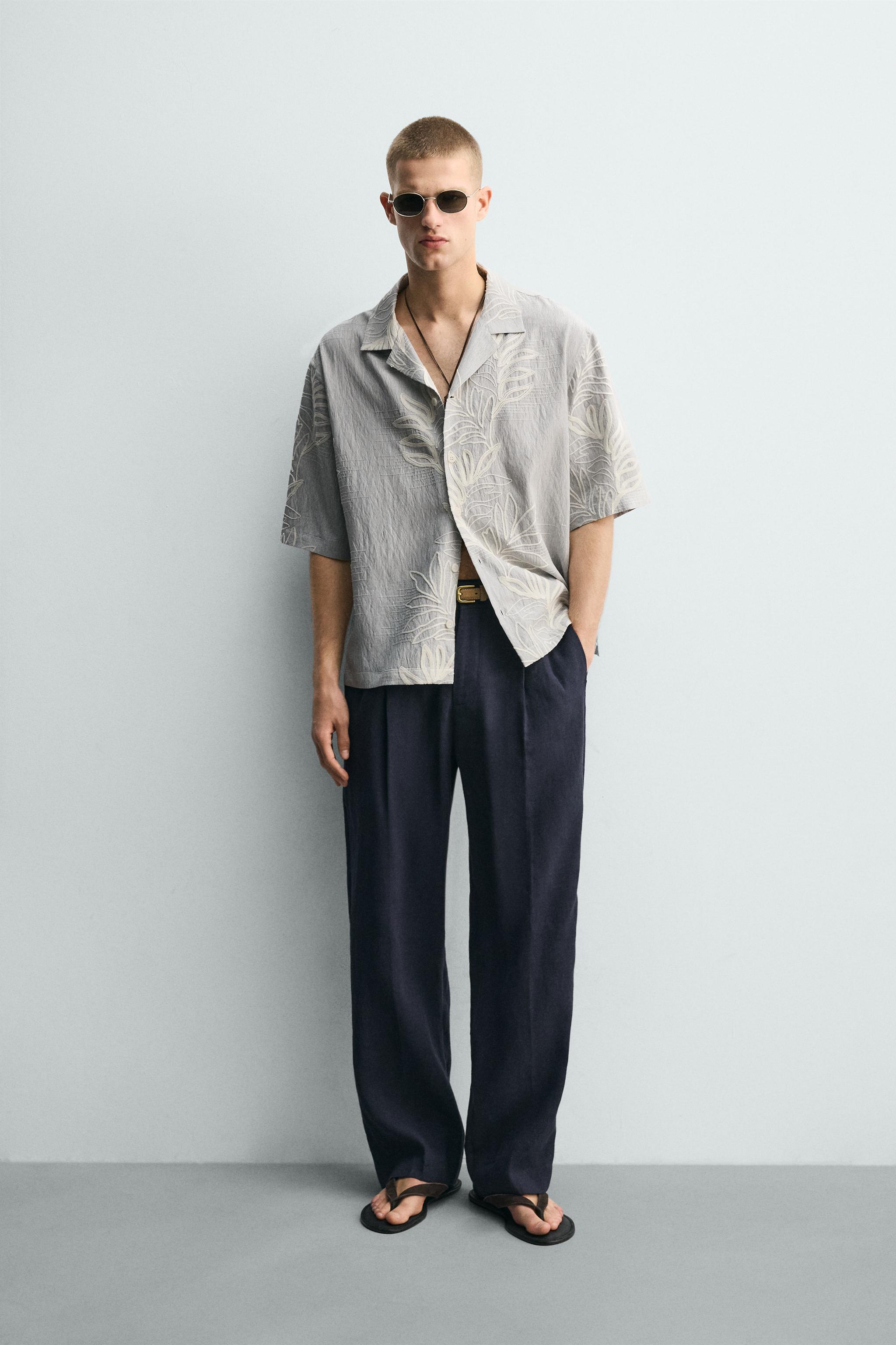 OHGA JACQUARD GATHER BLOUSE グレー EMBROIDERED LEAF JACQUARD SHIRT - Sky blue | ZARA United States