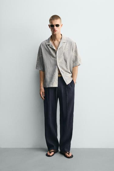 CAMISA JACQUARD BORDADO HOJAS - Celeste de Zara - Imagen 0