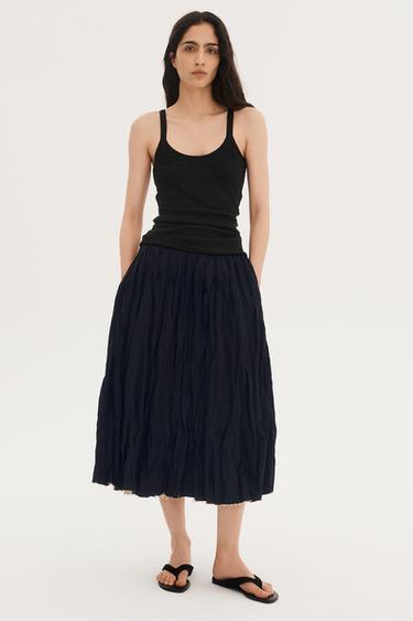 윌리 차바리아 X 자라 링클 미디 스커트 - Zara 네이비