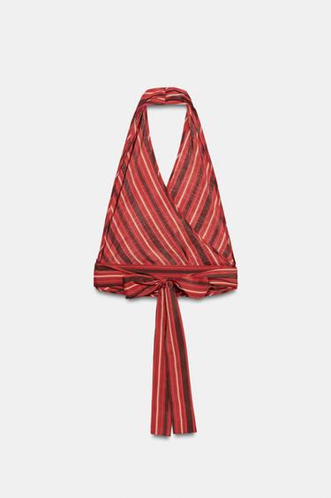 TOP HALTER CROISÉ À RAYURES - Rouges de Zara - Image 9