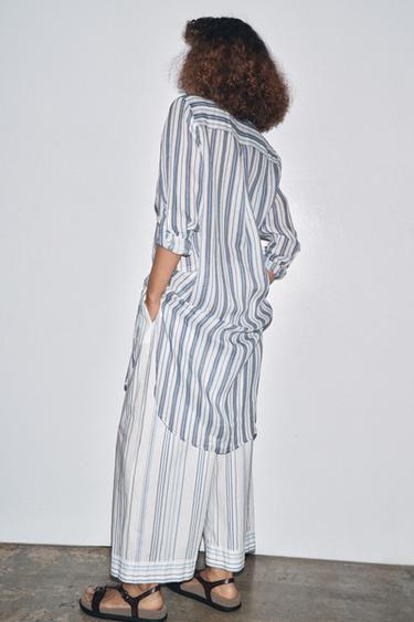 PANTALON POPELINE RAYURES ÉDITION LIMITÉE - Bleu / Blanc de Zara - Image 2
