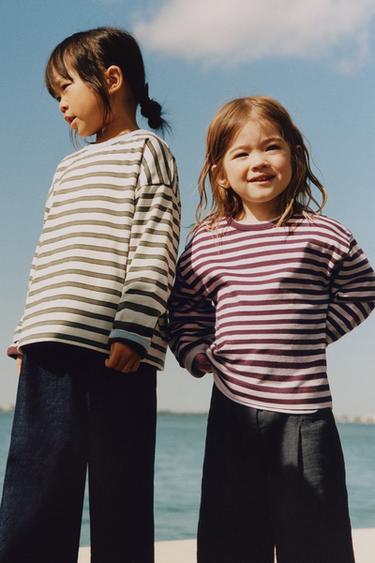 Zara TIMELESS - CONTRAST TRIM STRIPED T-SHIRT - Dusty pink