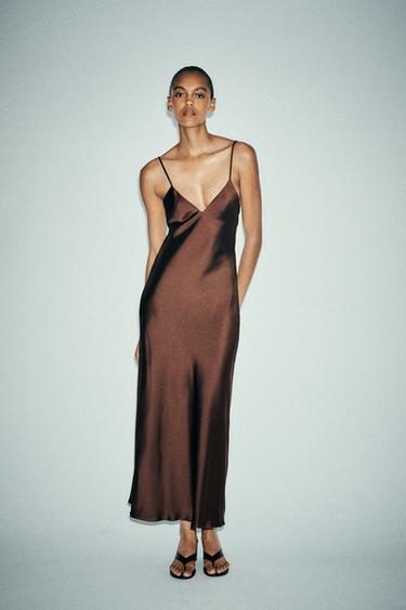 SATIN MIDI DRESS - Dark mink by Zara - Image 0