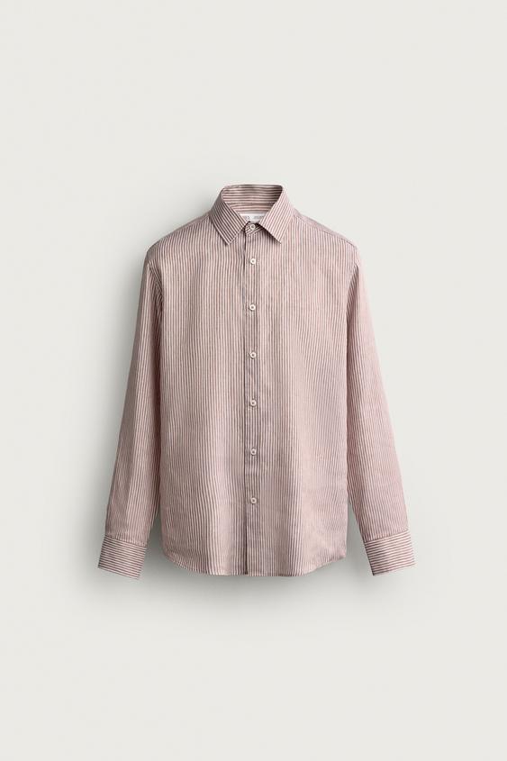 SLIM FIT LINEN - LYOCELL SHIRT - Light maroon by Zara - Image 0